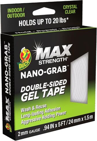 شريط جل مزدوج الجوانب من Duck Max Strength مع تقنية Nano-Grab، شديد التحمل، متعدد الأغراض وقابل للإزالة، 0.94 بوصة × 10 قدم، شفاف، بكرتان in Saudi Arabia