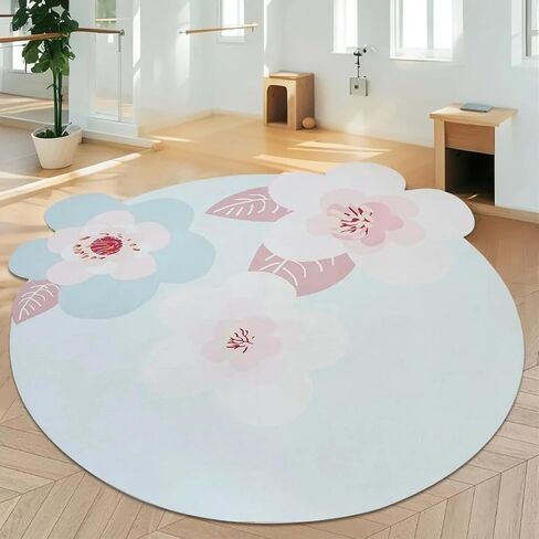 Irregular Large Flower Meditation Mat Non Slip Round Yoga Mat Pilates Yoga Mat Natural Rubber with Sueded Surface Exercise Mat Perfect for Meditating, Stretching, Yoga（47x47，Irregular Beige Flower) in Kuwait