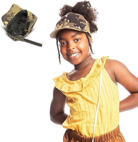 قبعة بيسبول مبطنة بالساتان للبنات | قبعة ذيل حصان للشعر الطبيعي المجعد للأطفال | كاب بدون ظهر | قبعة شعر مجعدة للأطفال من الدنيم in Kuwait