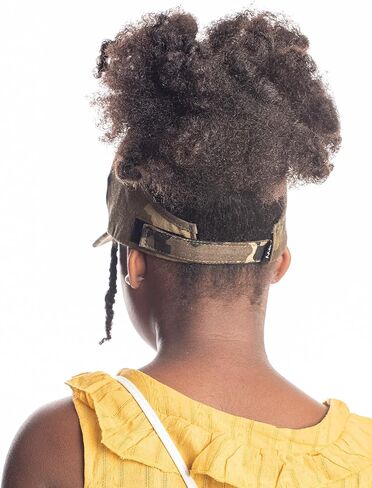 قبعة بيسبول مبطنة بالساتان للبنات | قبعة ذيل حصان للشعر الطبيعي المجعد للأطفال | كاب بدون ظهر | قبعة شعر مجعدة للأطفال من الدنيم in Kuwait