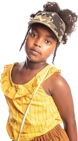 قبعة بيسبول مبطنة بالساتان للبنات | قبعة ذيل حصان للشعر الطبيعي المجعد للأطفال | كاب بدون ظهر | قبعة شعر مجعدة للأطفال من الدنيم in Kuwait