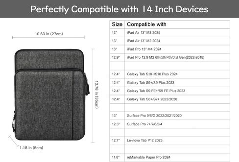 Dadanism 13.3 Inch Tablet Sleeve Shoulder Bag Carrying Case for New MacBook Neo 13" 2026, MacBook Air M5/M4 13", iPad Air M4/M3 13", iPad Pro M5/M4 13", Galaxy Tab S10+/S9 FE+/S9+ 12.4", Black & Gray in Kuwait