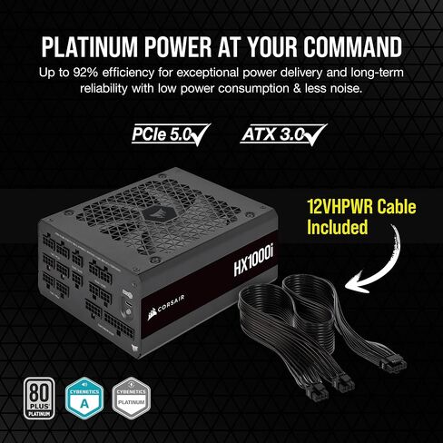 CORSAIR HX1200i مزود طاقة ATX وحدات كاملة منخفضة الضوضاء - متوافق مع ATX 3.0 وPCIe 5.0 - مروحة تحمل ديناميكية سائلة - متوافق مع برنامج CORSAIR iCUE - كفاءة 80 Plus البلاتينية - أسود in Saudi Arabia