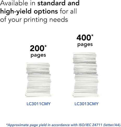 Brother Printer Genuine LC30134PKS 4-Pack High Yield Color Ink Cartridges, Page Yield Up to 400 Pages/Cartridge, Includes Black, Cyan, Magenta and Yellow, LC3013 in Kuwait
