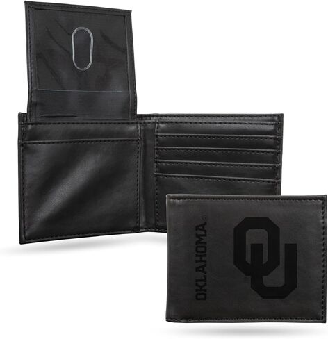 محفظة Rico Industries NCAA Oklahomaooners للرجال باللون البني - شعار الفريق الفاخر 10 جيوب محفور بالليزر على جلد نباتي - تصميم بسيط، نافذة لبطاقة الهوية، حامل بطاقة الائتمان - هدية مثالية للرجال in Saudi Arabia