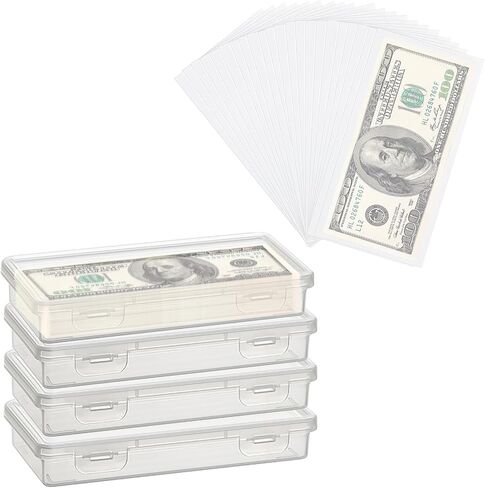 100 PCS Clear Paper Money Holder with 2 PCS Plastic Storage Case, Thicken Paper Money Currency Collection Sleeves Protector Bag with Money Storage Box Banknotes Protector Slab Holder in Saudi Arabia