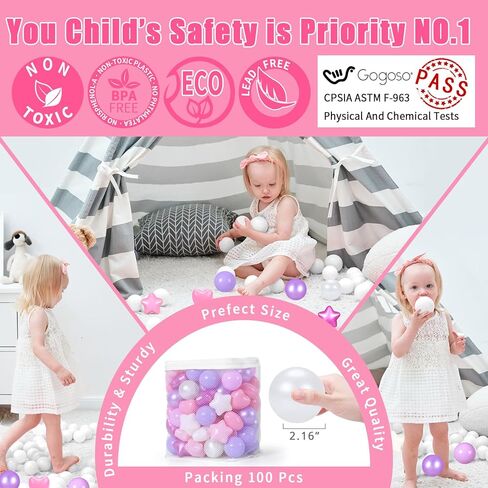 GOGOSO Ball Pit Balls Stars Hearts - كرات لعب آمنة وصحية للأطفال الصغار وجلسات اللعب والعلاج الحسي للأطفال، كرات نجمة + قلب، مزيج ألوان حورية البحر in Kuwait