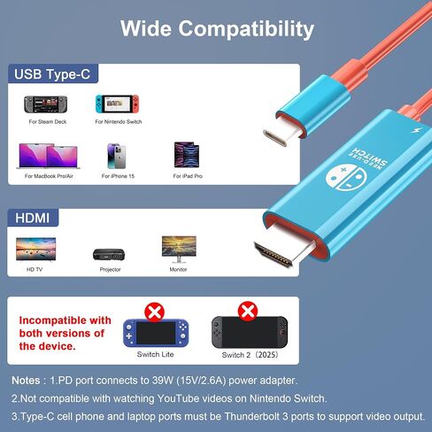 كابل USB C إلى HDMI محمول من Gmeaou متوافق مع Nintendo Switch، Steam Deck، Legion Go، MSI Claw، ROG Alloy، محطة إرساء للتلفزيون 4K@30HZ، ملحقات محول Nintendo Switch مع PD Charge in Saudi Arabia