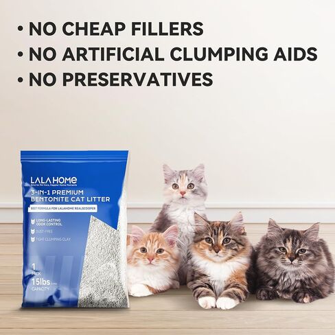Clumping Cat Litter, Premium Bentonite Cat Litter Sodium-Based, Dust-Free, Strong Durability, Odor Control, Natural Mineral Formula Cat Litter for RealScooper - 15 lb. Box in Saudi Arabia