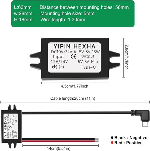 DC 12V/24V to 5V USB C 5A 25W Step Down Converter Type-C Interface Buck Charge Module Waterproof Power Adapter in Saudi Arabia