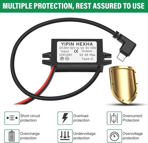 DC 12V/24V to 5V USB C 5A 25W Step Down Converter Type-C Interface Buck Charge Module Waterproof Power Adapter in Saudi Arabia