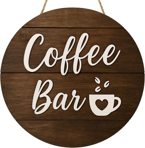 لافتات بار القهوة ثلاثية الأبعاد للجدار - لافتات قهوة المزرعة الحديثة مقاس 12 بوصة لمحطة القهوة، ملحقات بار القهوة في زاوية المطبخ ديكور للمنزل، هدايا علامة القهوة الخشبية الريفية، مستديرة، أسود in Kuwait