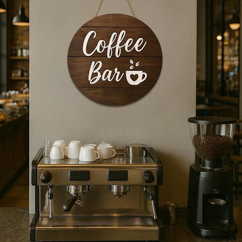 لافتات بار القهوة ثلاثية الأبعاد للجدار - لافتات قهوة المزرعة الحديثة مقاس 12 بوصة لمحطة القهوة، ملحقات بار القهوة في زاوية المطبخ ديكور للمنزل، هدايا علامة القهوة الخشبية الريفية، مستديرة، أسود in Kuwait