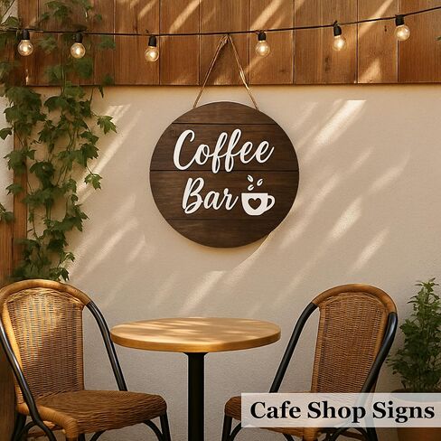 لافتات بار القهوة ثلاثية الأبعاد للجدار - لافتات قهوة المزرعة الحديثة مقاس 12 بوصة لمحطة القهوة، ملحقات بار القهوة في زاوية المطبخ ديكور للمنزل، هدايا علامة القهوة الخشبية الريفية، مستديرة، أسود in Kuwait