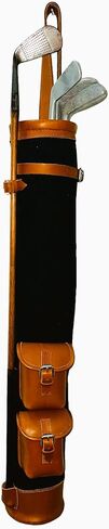 Geoffrey | Vintage TAN Canvas I Black Canvas I with TAN Leather Golf Club Carrying Bag with 2 Pockets | Retro - Bag only in Kuwait