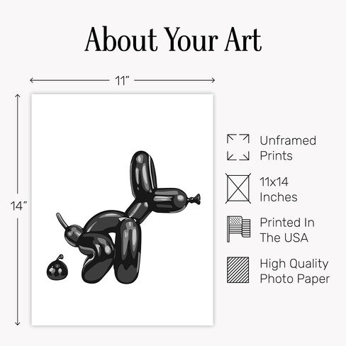 Black Bathroom Wall Decor - Bathroom Decor for Men - funny Bathroom Signs - Modern Bathroom Balloon Dog Pop art - Retro style Wall Decor - Funky Trendy Minimalist Dorm Decor - Black and White Wall Art in Saudi Arabia