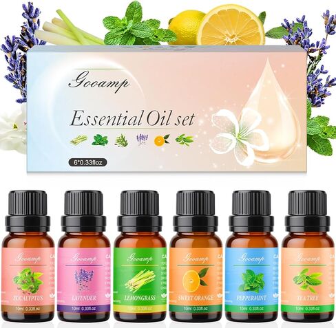 Essential Oils Set-Top 6 Organic Blends for Diffusers, Candle Making, Aromatherapy, Humidifiers, Gifts - Grape,Lemon,Mango,Bergamot,Plneapple,Peach(6X10ML) in Kuwait