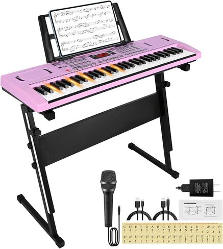 Piano Keyboard for Kids Beginner, 61 Key Digital Keyboard Piano Set with Headphone, Microphone, Music Sheet, Power Adapter, Piano Stand, Black in Saudi Arabia