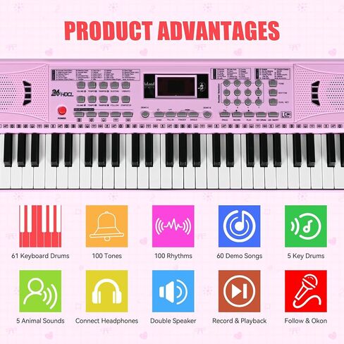 Piano Keyboard for Kids Beginner, 61 Key Digital Keyboard Piano Set with Headphone, Microphone, Music Sheet, Power Adapter, Piano Stand, Black in Saudi Arabia