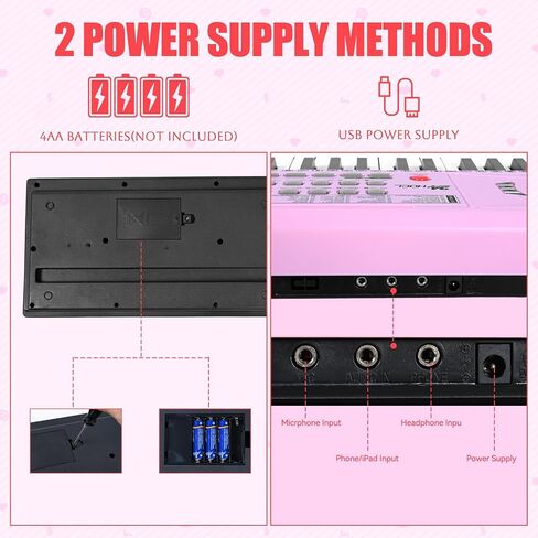 Piano Keyboard for Kids Beginner, 61 Key Digital Keyboard Piano Set with Headphone, Microphone, Music Sheet, Power Adapter, Piano Stand, Black in Saudi Arabia