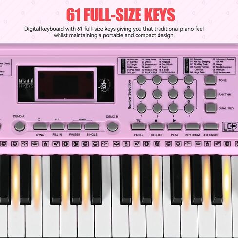 Piano Keyboard for Kids Beginner, 61 Key Digital Keyboard Piano Set with Headphone, Microphone, Music Sheet, Power Adapter, Piano Stand, Black in Saudi Arabia