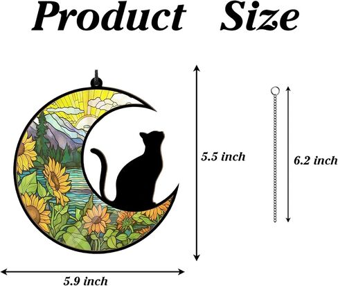 WGLILO Black Cat on Moon Stained Acrylic Window Hanging, Handcrafted Rainbow Suncatchers for Wall Kitchen Living Room Office, Suncatcher Decoration Gifts for Cat Lover Women Christmas, 6.4 inch in Saudi Arabia