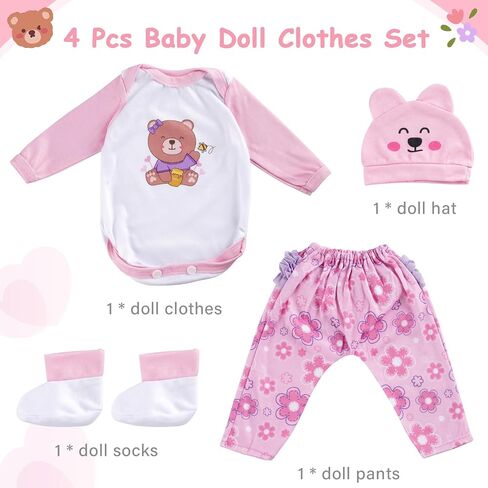 BABESIDE 4Pcs Reborn Baby Doll Clothes 20inch Giraffe Animal Outfit Accessories Set for 17-22 Inch Reborn Dolls Girls Baby Clothing with Hat, Yellow in Saudi Arabia