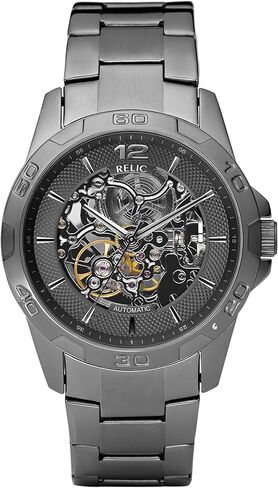 Relic by Fossil Men's Cameron Automatic Self-Winding Stainless Steel IP Skeleton Dial Watch, Color: Black (Model: ZR12110) in Kuwait