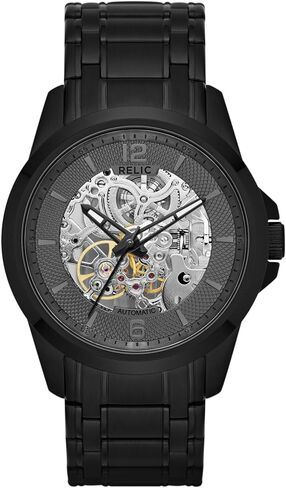 Relic by Fossil Men's Cameron Automatic Self-Winding Stainless Steel IP Skeleton Dial Watch, Color: Black (Model: ZR12110) in Kuwait