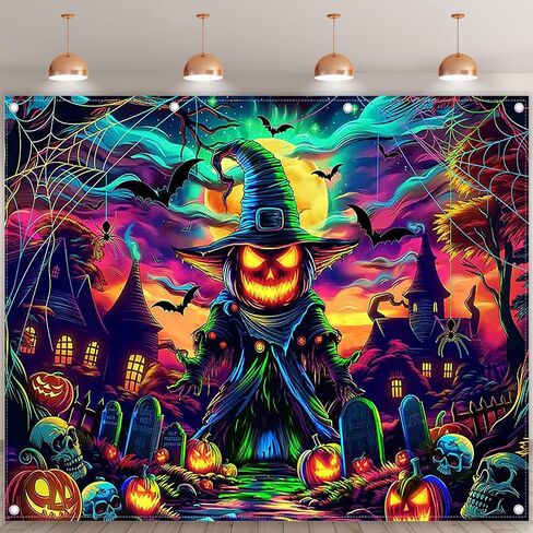 ZTHMOE Fabric 7x5ft Colorful Halloween Pumpkin Photography Backdrop Scary Moon Skull Graveyard Background Spooky Party Decorations Photo Booth Banner in Saudi Arabia