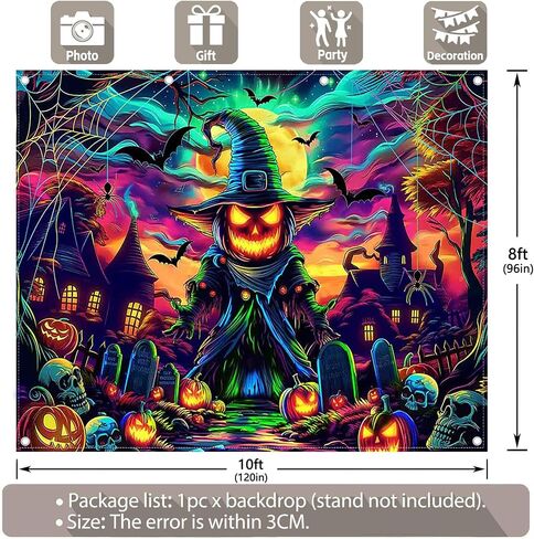 ZTHMOE Fabric 7x5ft Colorful Halloween Pumpkin Photography Backdrop Scary Moon Skull Graveyard Background Spooky Party Decorations Photo Booth Banner in Saudi Arabia