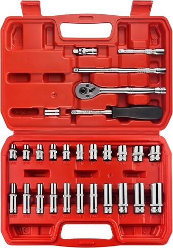 46pcs 3/8" Socket Set, Drive Impact Socket Set, SAE/Metric, Deep & Shallow, Cr-V Steel, 6 Point and 12 Point Sockets with 72-Teeth Reversible Ratchet in Kuwait