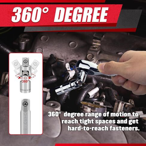 46pcs 3/8" Socket Set, Drive Impact Socket Set, SAE/Metric, Deep & Shallow, Cr-V Steel, 6 Point and 12 Point Sockets with 72-Teeth Reversible Ratchet in Kuwait