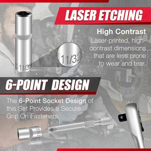 46pcs 3/8" Socket Set, Drive Impact Socket Set, SAE/Metric, Deep & Shallow, Cr-V Steel, 6 Point and 12 Point Sockets with 72-Teeth Reversible Ratchet in Kuwait