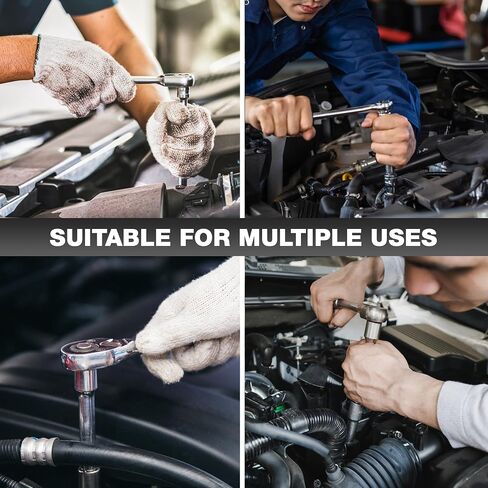 طقم مقابس 3/8 بوصة، 46 قطعة، طقم مقابس محرك، SAE/متري، عميق وضحل، فولاذ Cr-V، مقابس 6 نقاط و12 نقطة مع سقاطة ذات 72 سنًا قابلة للعكس in Kuwait