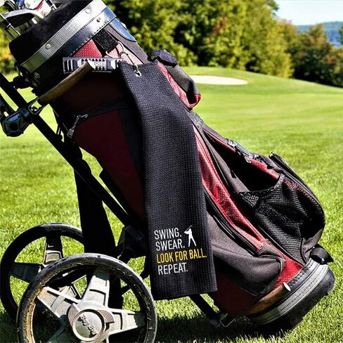 Swing Swear Look for Ball Golf Towel with Clip Golf Ball Towel for Golf Course Exercise, Golf Gift for Men, Birthday Gifts for Golf Fan, Retired Gifts for Coworker in Saudi Arabia