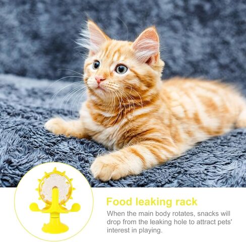 iplusmile Interactive Cat Treats Dispenser Toy, 360 Degree Rotating Windmill Toys Fun Pet Puzzle Cat Feeder Toy for Small Pets, Exercise Wheel Feeder Toy with Suction Cup, Blue in Kuwait