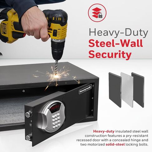 Honeywell Safes & Door Locks - Hotel Room Style Safe Box with Digital Lock - Fits 17" Laptop - LED Display Panel - Low Profile Steel Security Personal Safe for Money - 1.14 Cubic Feet - Black in Saudi Arabia