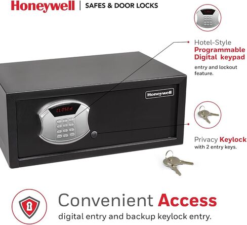 Honeywell Safes & Door Locks - Hotel Room Style Safe Box with Digital Lock - Fits 17" Laptop - LED Display Panel - Low Profile Steel Security Personal Safe for Money - 1.14 Cubic Feet - Black in Saudi Arabia