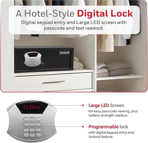 Honeywell Safes & Door Locks - Hotel Room Style Safe Box with Digital Lock - Fits 17" Laptop - LED Display Panel - Low Profile Steel Security Personal Safe for Money - 1.14 Cubic Feet - Black in Saudi Arabia