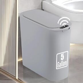 5 Gallon Motion Senor Bathroom Trash Can with Lid, Automatic Garbage Can Touchless, Smart Plastic Waste basket for Narrow Spaces, Bathroom, Office, Bedroom, Living Room (White) in Kuwait