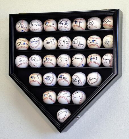 30 Baseball Ball Display Case Cabinet Holder Rack Home Plate Shaped w/98% UV Protection- Lockable -Oak in Kuwait