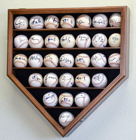 30 Baseball Ball Display Case Cabinet Holder Rack Home Plate Shaped w/98% UV Protection- Lockable -Oak in Kuwait