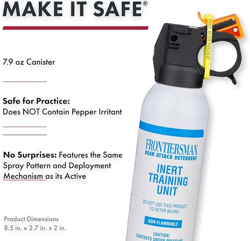 SABRE Frontiersman 7.9 oz Inert Bear & Mountain Lion Practice Spray, Up to 40 ft Range, Realistic Canister Increases Familiarity and Confidence in Use in Kuwait
