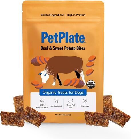 PetPlate Beef and Sweet Potato Bites, Human Grade Dog Treats, All Life Stages, Grain-Free, Organic and Real Ingredients, High Protein, Healthy Snacks (Pack of 1, 4.5 Ounce) in Saudi Arabia
