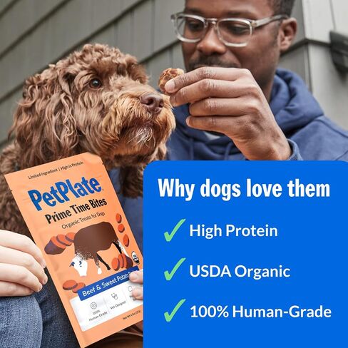 PetPlate Beef and Sweet Potato Bites, Human Grade Dog Treats, All Life Stages, Grain-Free, Organic and Real Ingredients, High Protein, Healthy Snacks (Pack of 1, 4.5 Ounce) in Saudi Arabia