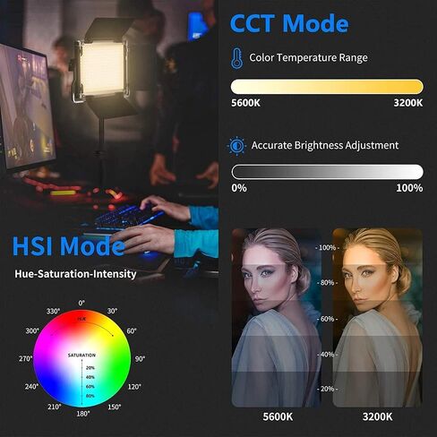 NEEWER 2 Pack PL60C RGB LED Panel Video Light Kit with 6.6ft/2m Spring Cushioned Light Stands/Bag, APP/2.4G/DMX Control, 60W 23000lux/0.5m 2500K-10000K 18 Scenes RGBCW Pro Photography Studio Lighting in Saudi Arabia