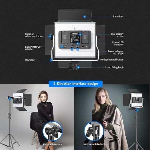 NEEWER 2 Pack PL60C RGB LED Panel Video Light Kit with 6.6ft/2m Spring Cushioned Light Stands/Bag, APP/2.4G/DMX Control, 60W 23000lux/0.5m 2500K-10000K 18 Scenes RGBCW Pro Photography Studio Lighting in Saudi Arabia