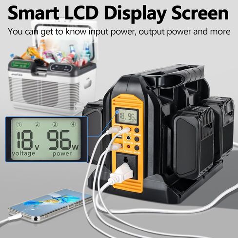 350W Portable Power Supply Inverter Power Adapter for Dewalt 20V MAX Li-ion Battery DC 20V to AC 120V Converter with AC Output, USB Port, Type-C Port, 300LM LED Light for Camping Emergency in Saudi Arabia