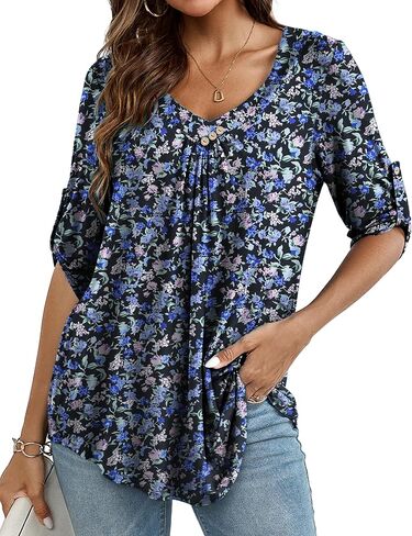 OIDUICOULD Women's Plus Size 3/4 Roll Sleeve Tops V Neck Casual Soft Blouse 1X-4X in Saudi Arabia